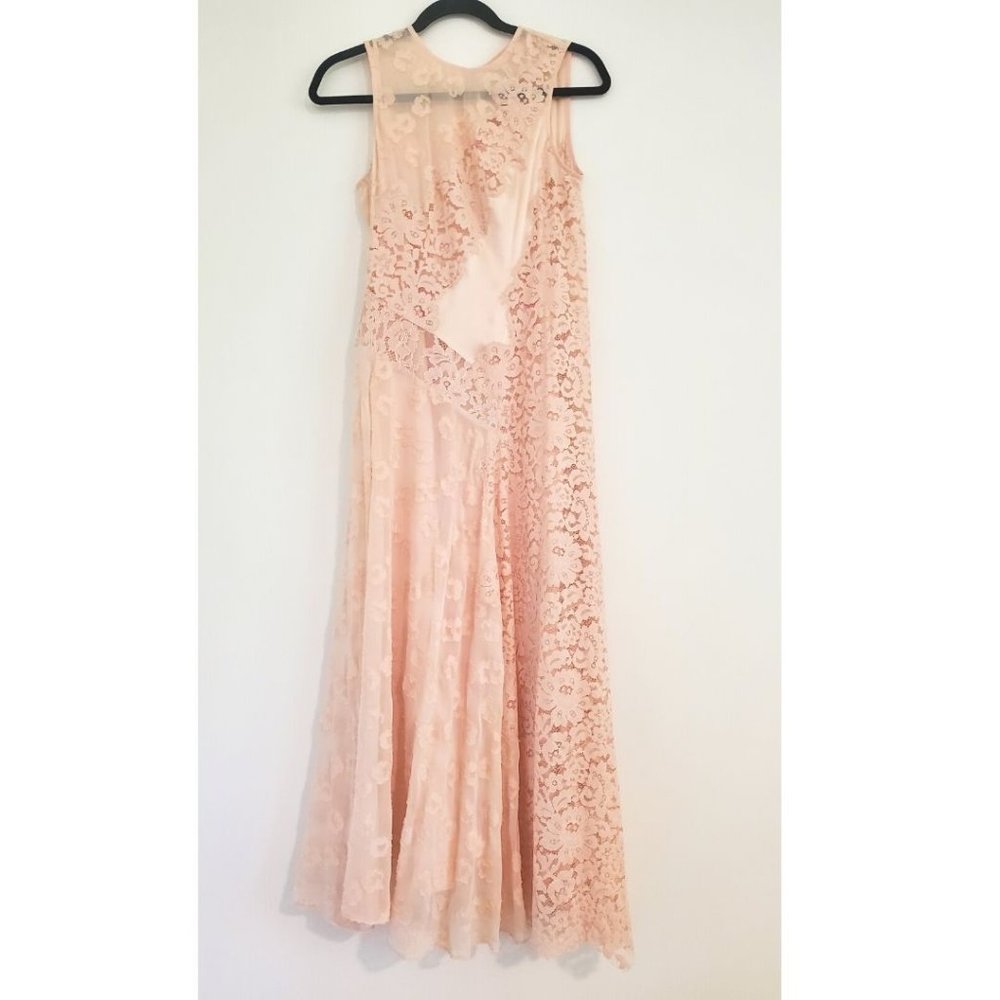 New Rebecca Taylor Silk Pink Chevron Lace Dress